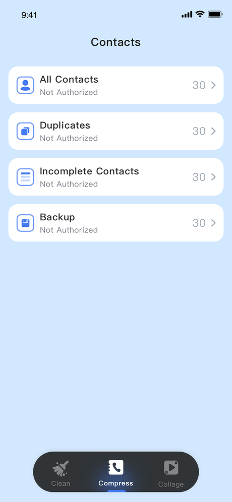 Max Cleaner contacts cleanup screen
